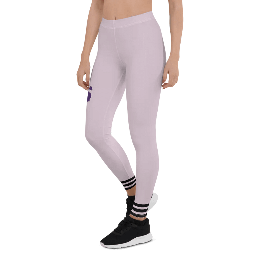 All-Over Print Leggings-Backfill Pale Twilight colour with Pink Lady design, black stripes. product image (6)