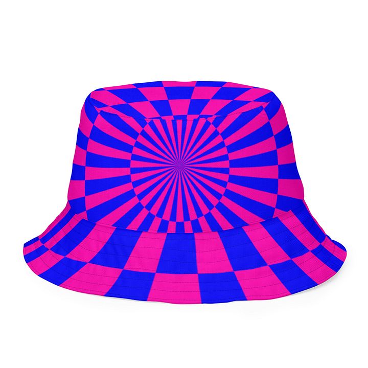 Twisted Circus Style Reversible Bucket Hat, Pink Blue Green Purple Spirals Checkers Accessory product image (1)