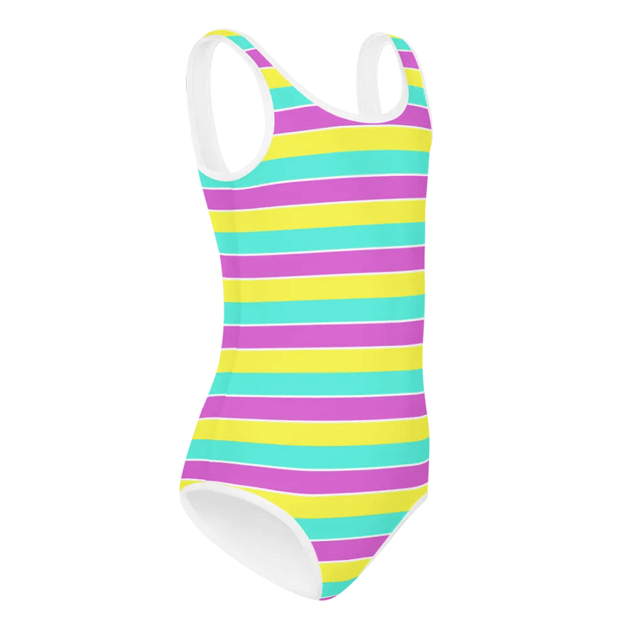 Colorful Swimsuit for Girls with stripes, Blue, Yellow, Pink, White, Leopard Collection product image (1)