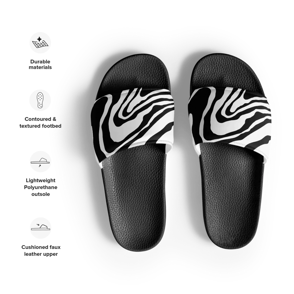 B/W Monochrome Printed Waves Women's Slides product image (7)