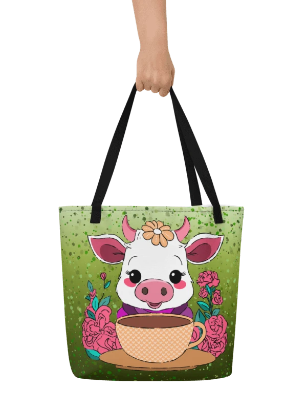 Coffee Break Cow Large Tote Bag with Pocket product image (1)