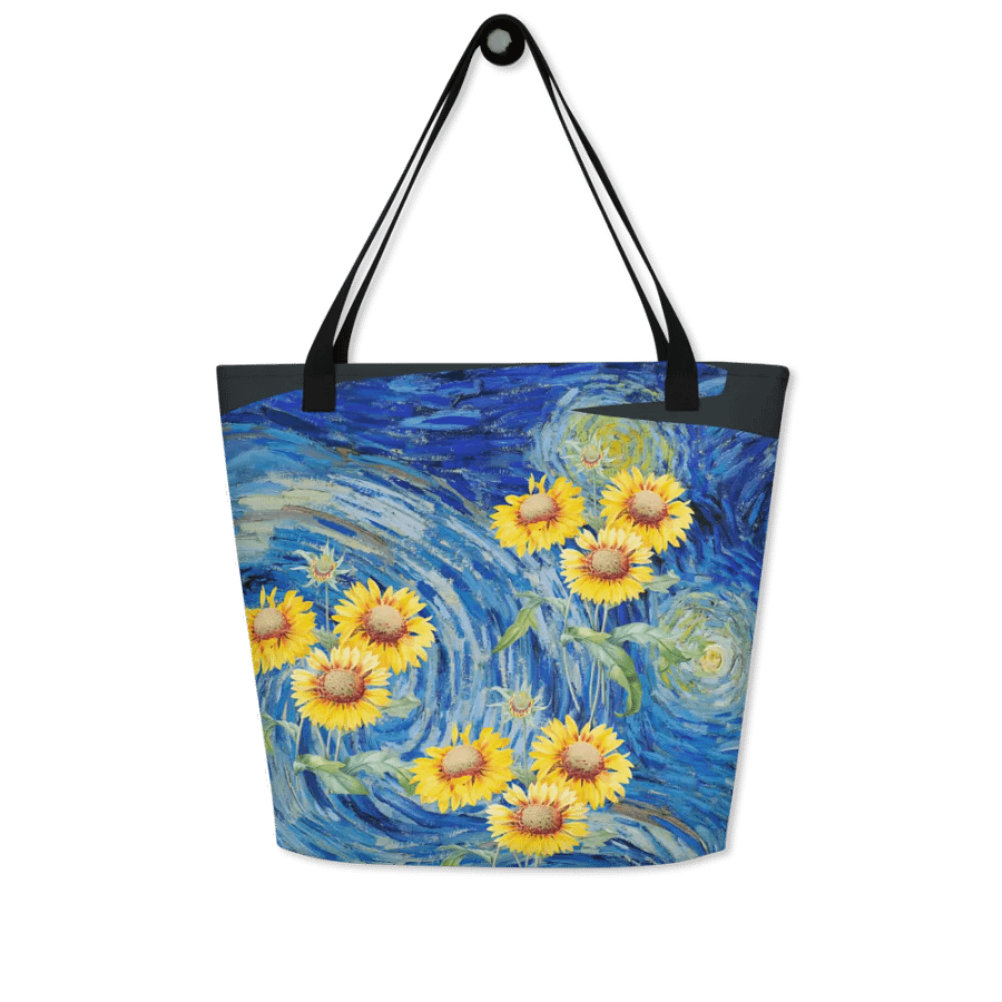 Big printed tote bag with Van Gogh inspired sunflowers and starry night  design product image (4)