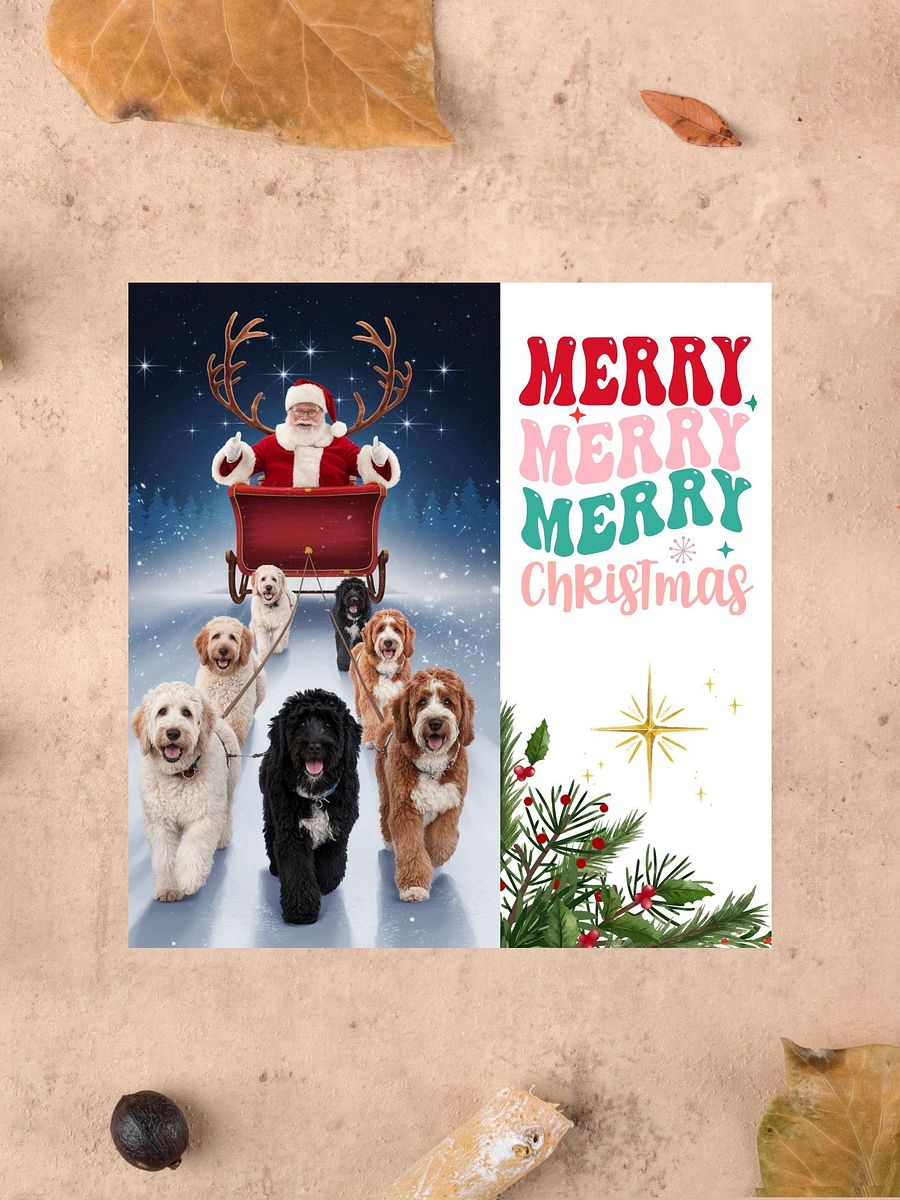 15cmx15cm Cavoodle Sleigh & Santa Xmas Card product image (5)
