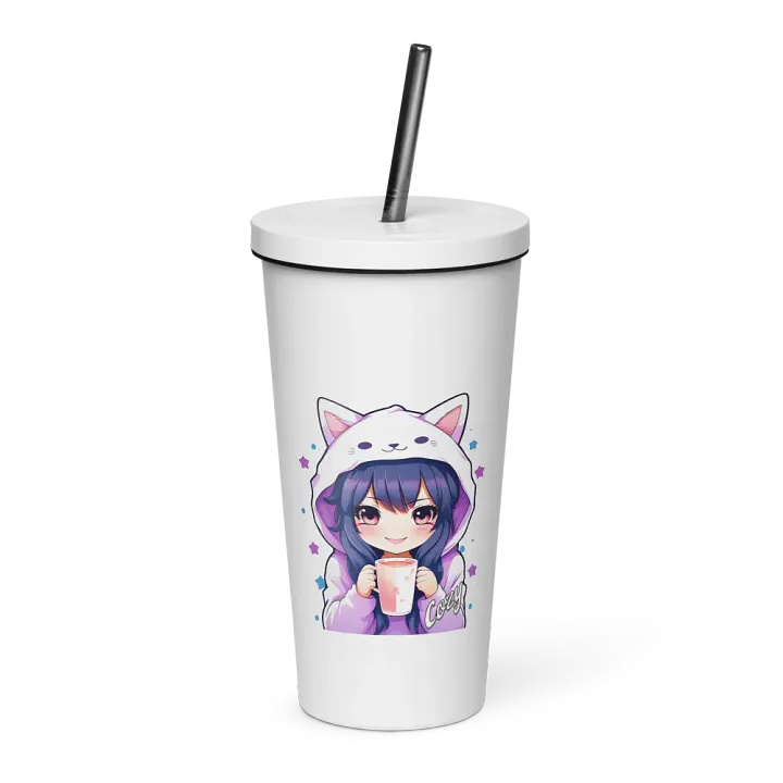 Cozy Kawaii Anime Girl 20 oz Tumbler Cup - White - Insulated Tumbler with a Straw product image (1)