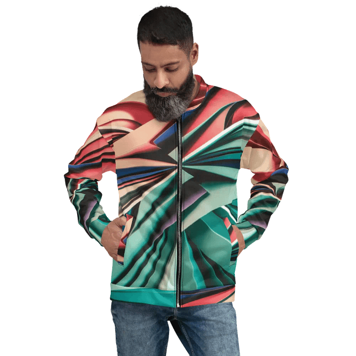 Abstract Geometric Bomber Jacket in Vibrant Colors (XS-3XL) product image (2)