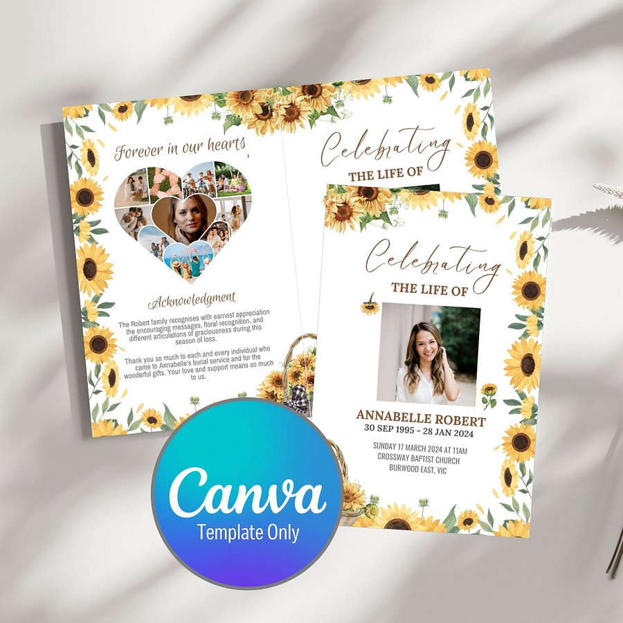 Sunflowers Funeral Program Canva Template product image (1)