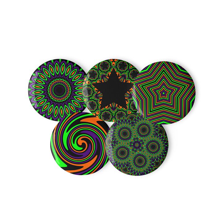 Twisted Halloween Sunflower Star Pins, Autumn Orange Black Green Purple Kaleidoscope Art Pin Buttons product image (1)