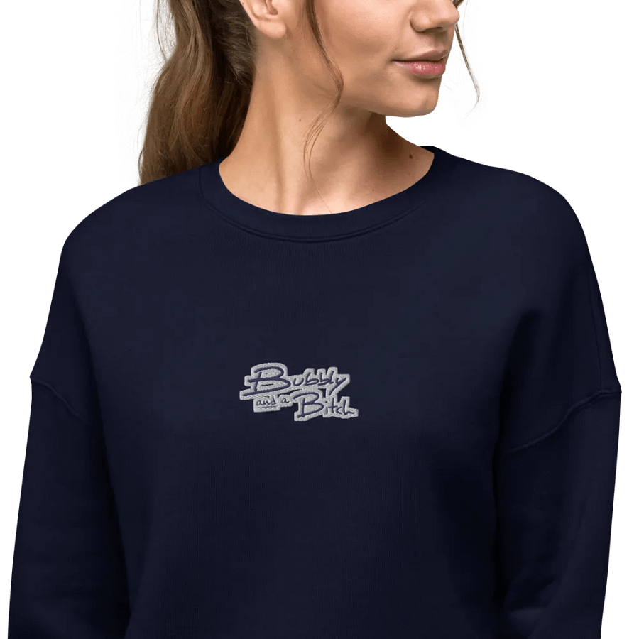 Bubbly and a B*tch (navy & white thread) embroidered fleece crop crew product image (9)