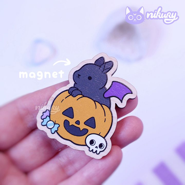 Wooden Magnet Pumpkin Bunny product image (1)