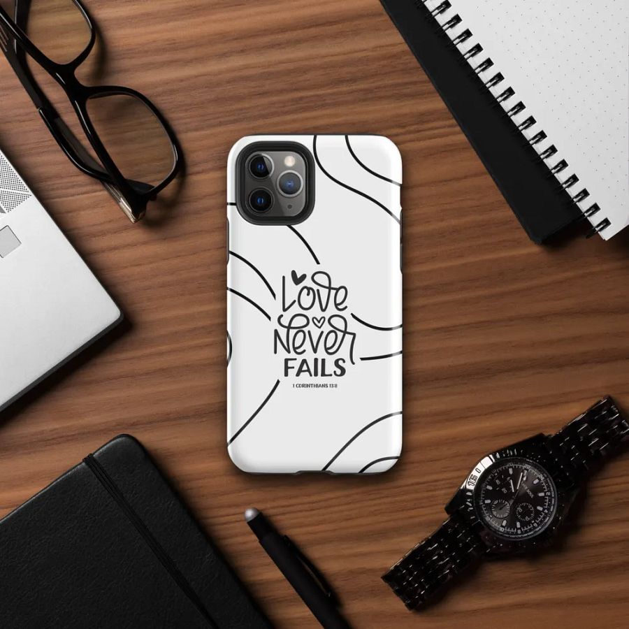'Love Never Fails' Black Swirls iPhone® Tough Case product image (7)