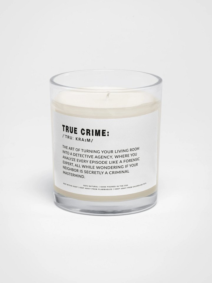 Funny Candle for a True Crime Lover with Definition Label - Soy wax vegan candle product image (2)
