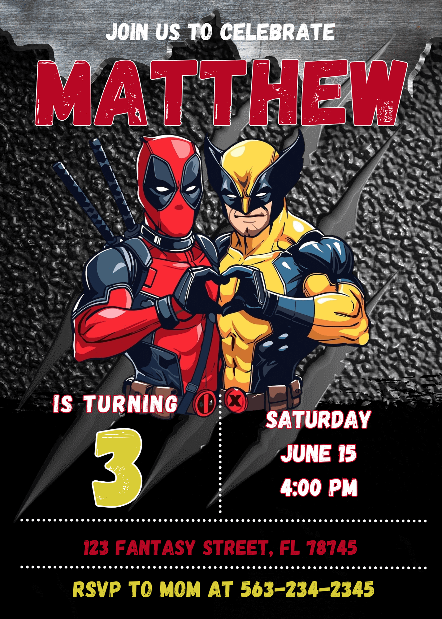 Editable Text Deadpool 3 Birthday Invitation - Canva - Wolverine invite birthday invitation, movie digital birthday invitation digital product image (2)