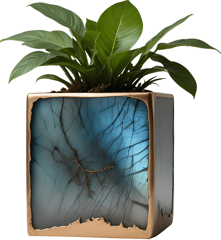 Stellar Luxe – Organic Labradorite & Bronze Planter PNG product image (1)