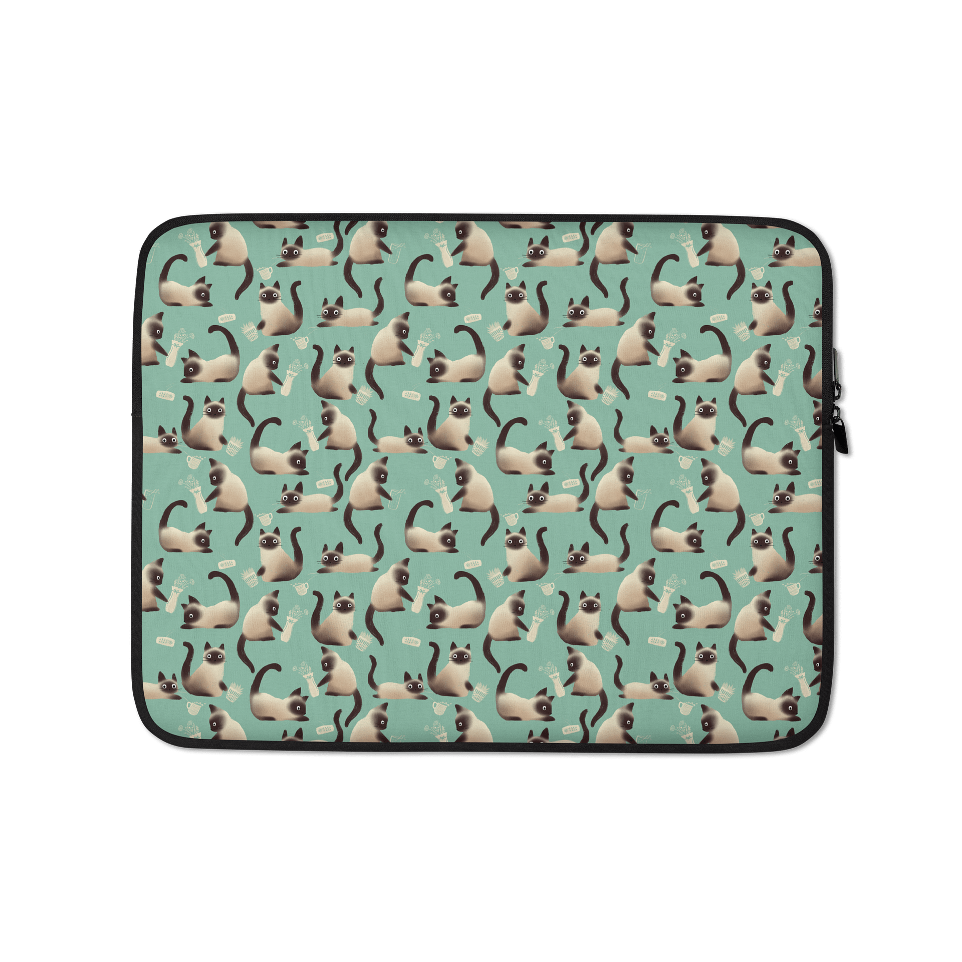 Bad Siamese Cats Knocking Stuff Over Patterned Laptop Sleeve, Mint product image (1)