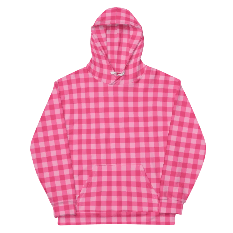 Bright Pink Checkered Plaid Hoodie product image (6)