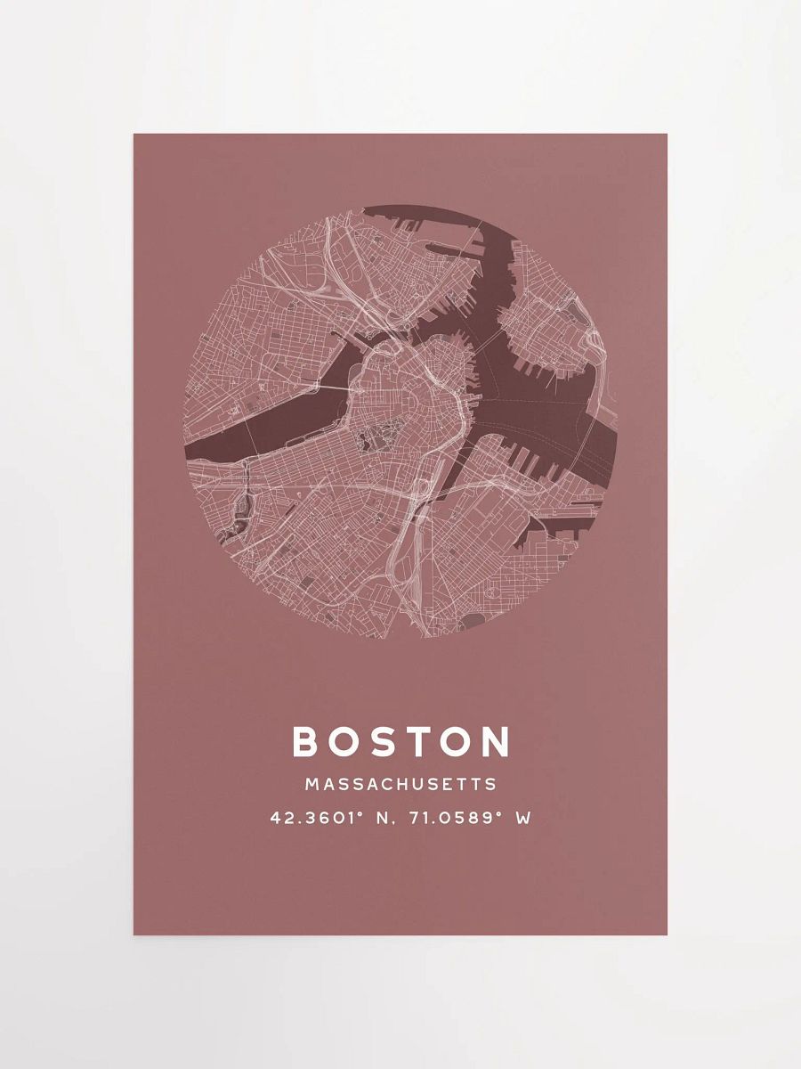 Boston Street Map Poster – Red Minimalist Circular City Art product image (4)