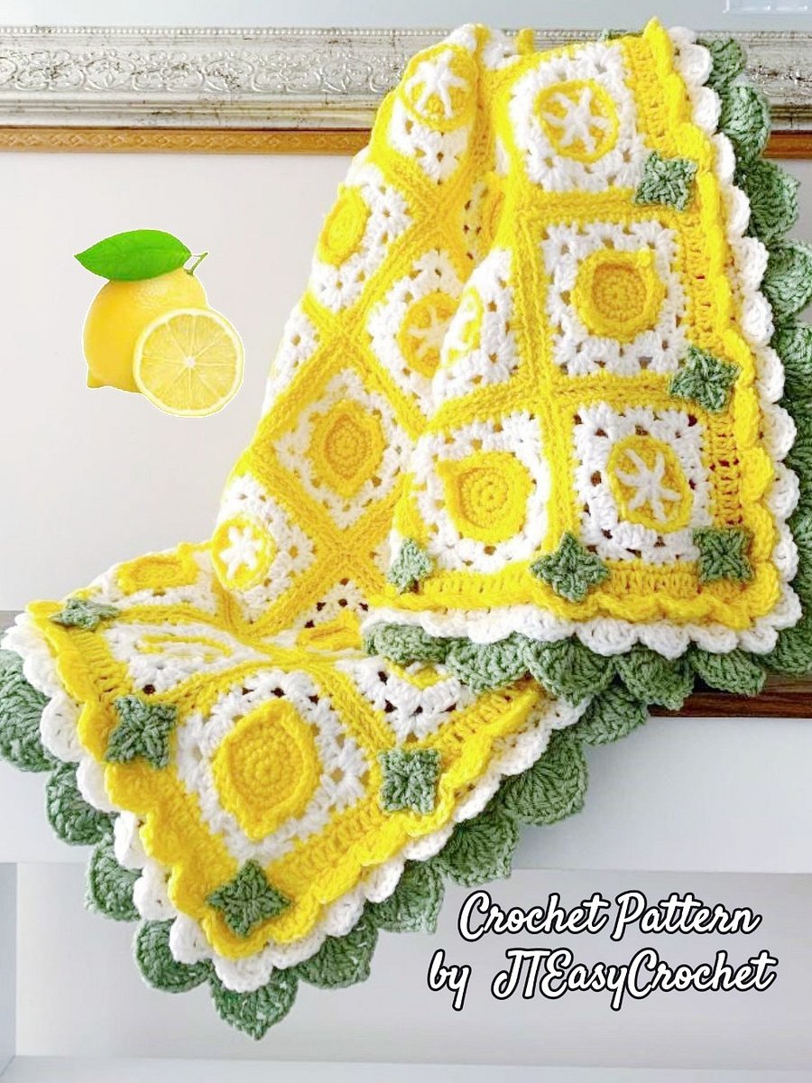 Lemon Blanket Crochet Pattern, Fruit Granny Square and Edging, PDF Instant Download product image (5)