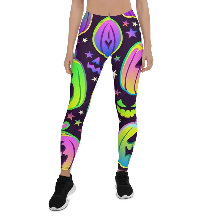 Neon Halloween Jack-O'-Lantern Leggings product image (1)