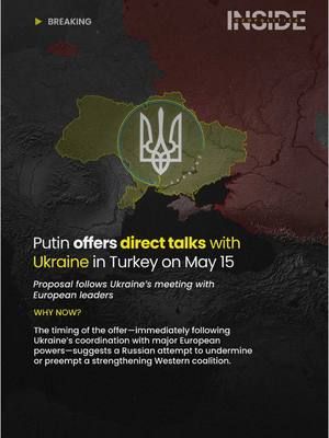 May 10, 2025 | Russian President Vladimir Putin has proposed direct talks with Ukraine to be held in Istanbul on May 15. The offer comes just hours after Ukrainian President Volodymyr Zelenskyy met with the leaders of the United Kingdom, France, Germany, and Poland to discuss the “coalition of the willing” in support of Ukraine.  #geopolitics #news #ceasefire #Putin #Ukraine #Russia
