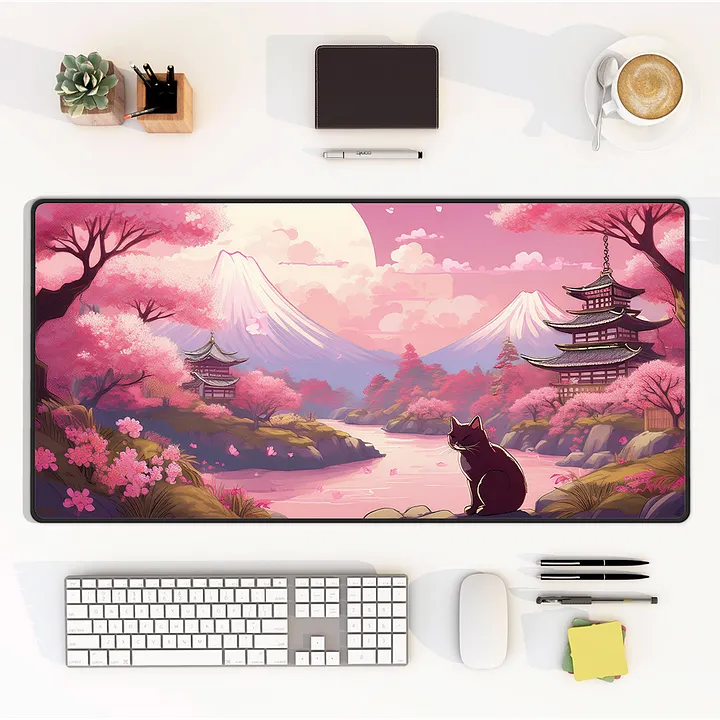 Whiskered Blossoms Large Desk Mat (15.5 x 31.5) product image (1)