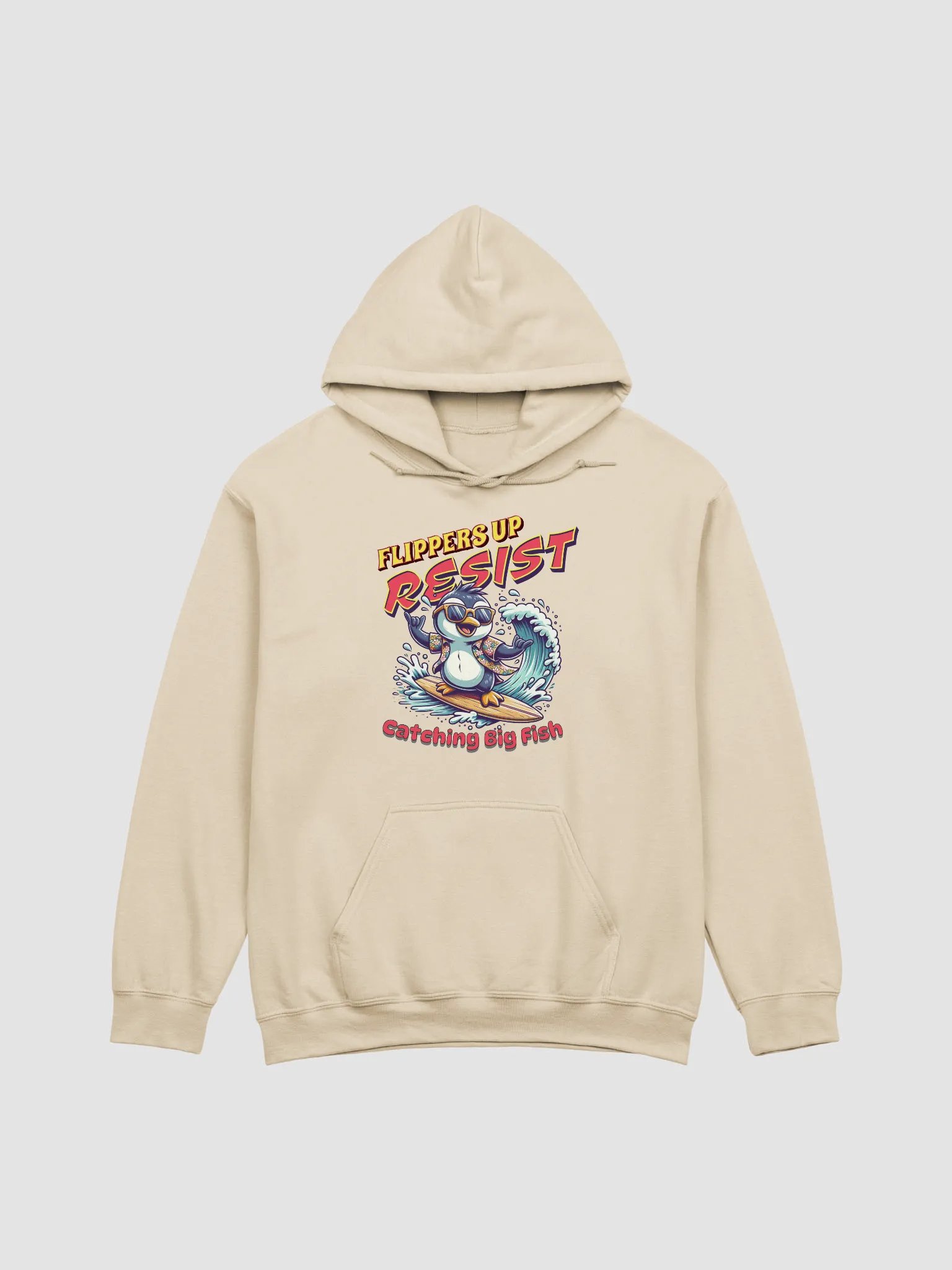 Flippers Up Resist Catching Big Fish Penguin Surfing Classic Hoodie product image (13)