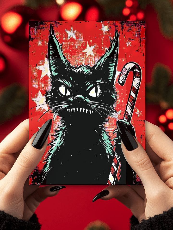 Retro Candy Cane Kitty Christmas Cards Pack of 10 • 5×7 product image (1)