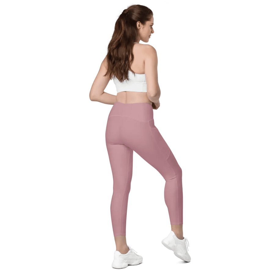 Plain Dusty Pink Soft Summer Women's High Waisted Premium Crossover Leggings with Pockets by Treasure Pie product image (7)