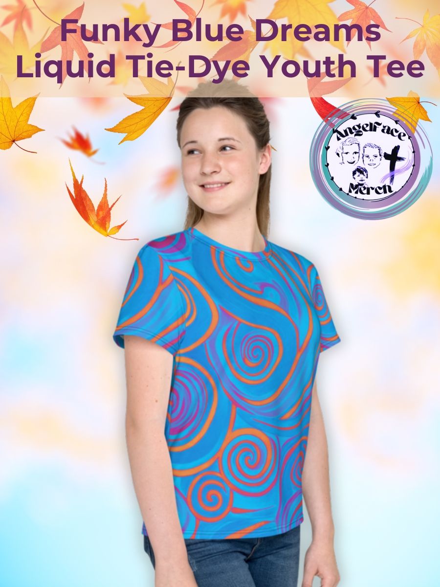 Funky Blue Dreams Liquid Tie-Dye Youth Crew Neck Tee product image (1)