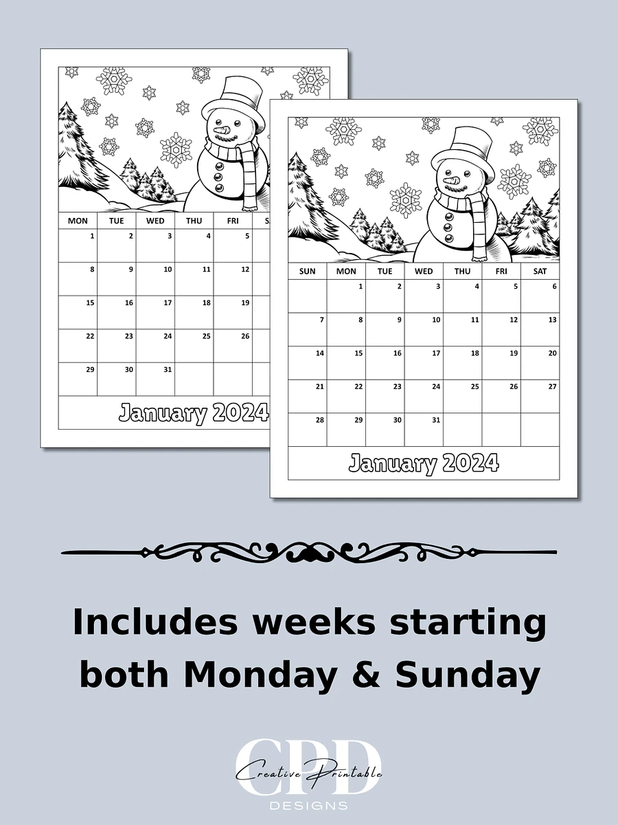 Printable 2024 Monthly Calendar With Coloring Pictures product image (4)