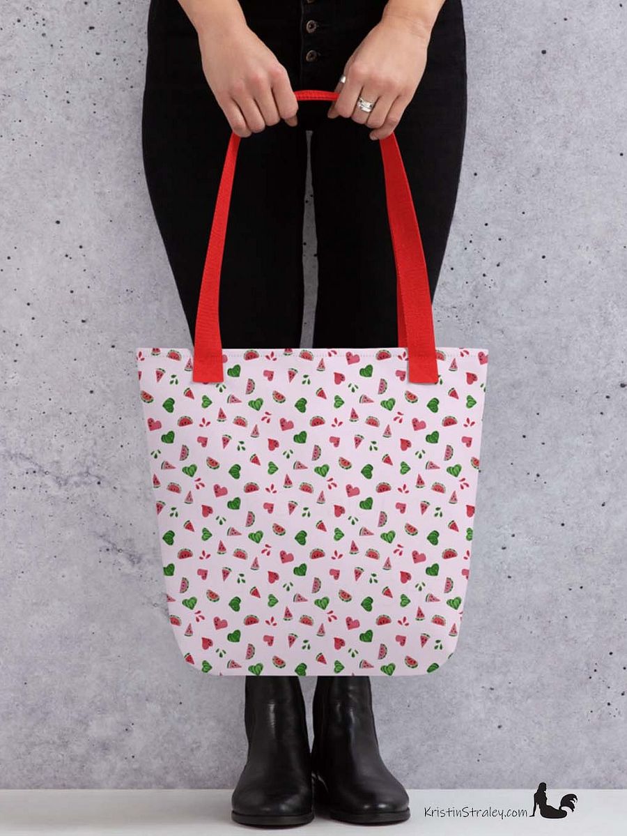 Tossed Watermelons and Hearts on Pink Reusable Tote Bag product image (7)