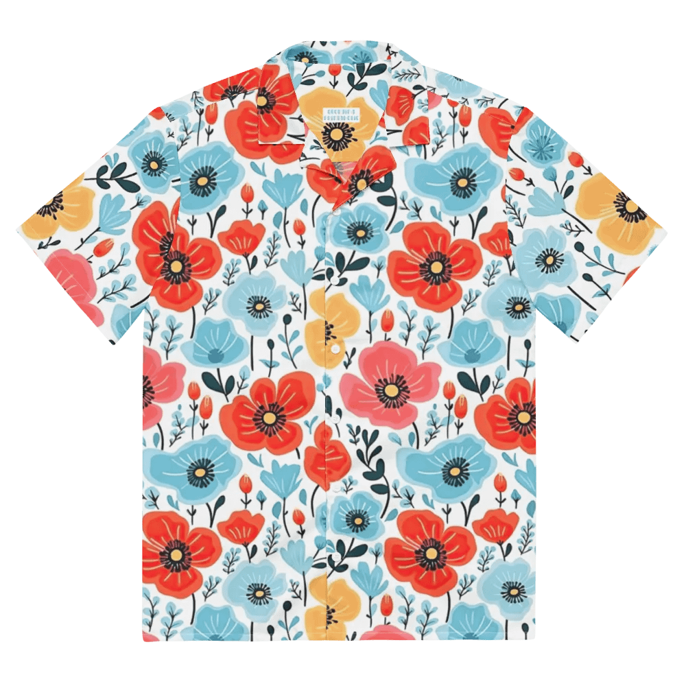 Retro Poppies Blue Red Hawaiian Shirt product image (2)