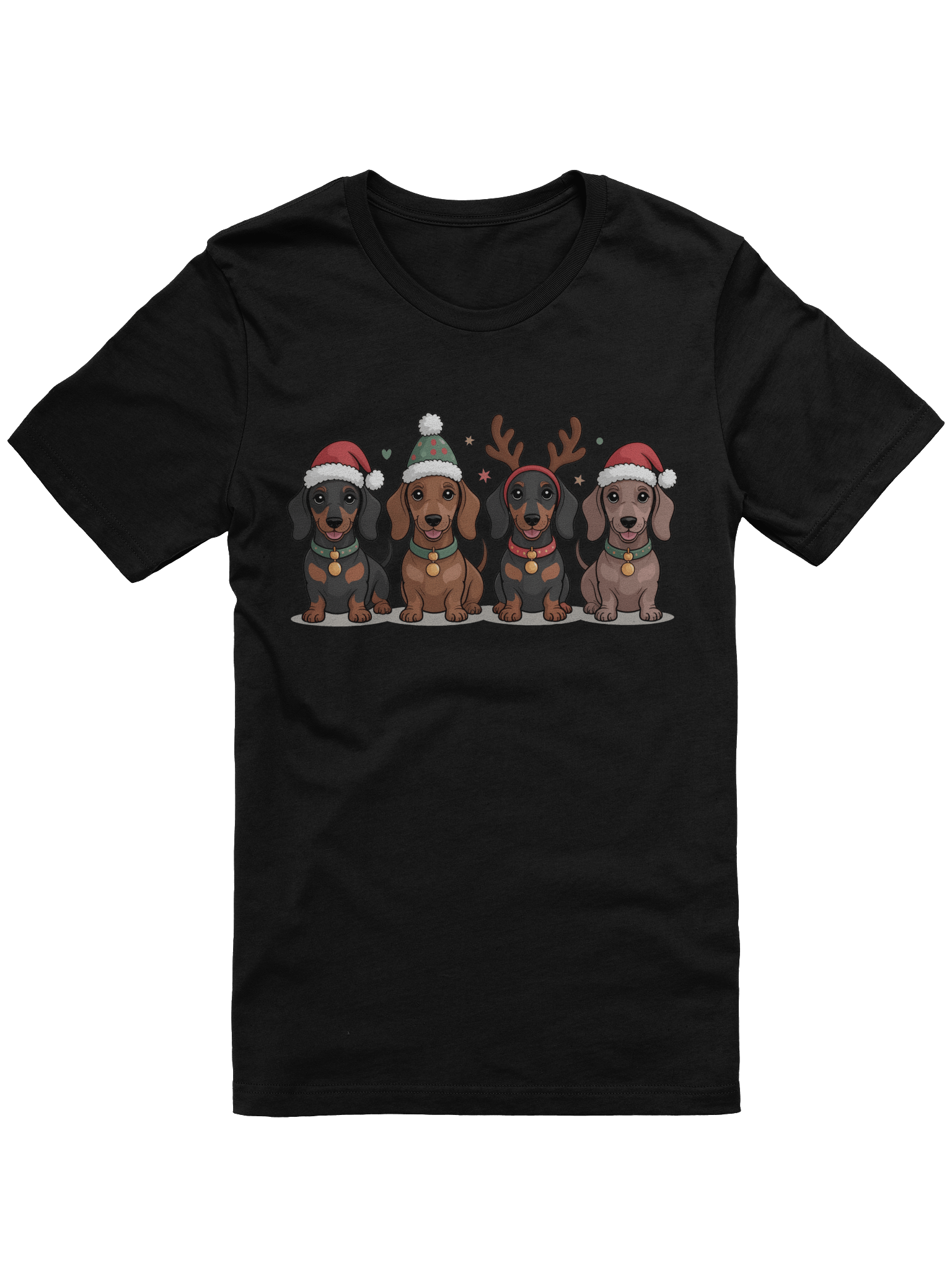 Cute Christmas Dachshund Puppies T-Shirt – Santa Hat & Reindeer Antler Doxies product image (1)