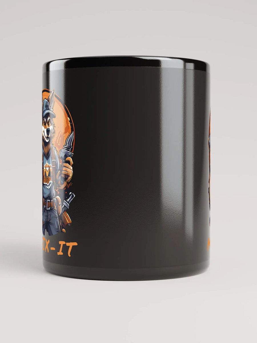 Mr. Fix-It Funny Cartoon Wolf Handyman Black Glossy Mug - Unique Two-Sided Print Gift for DIY Enthusiasts product image (10)