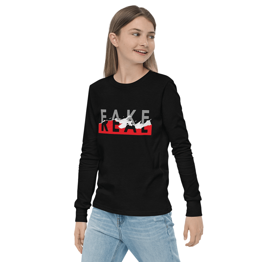 Kids Youth Long Sleeve T-Shirt Fake Real Slogan product image (3)