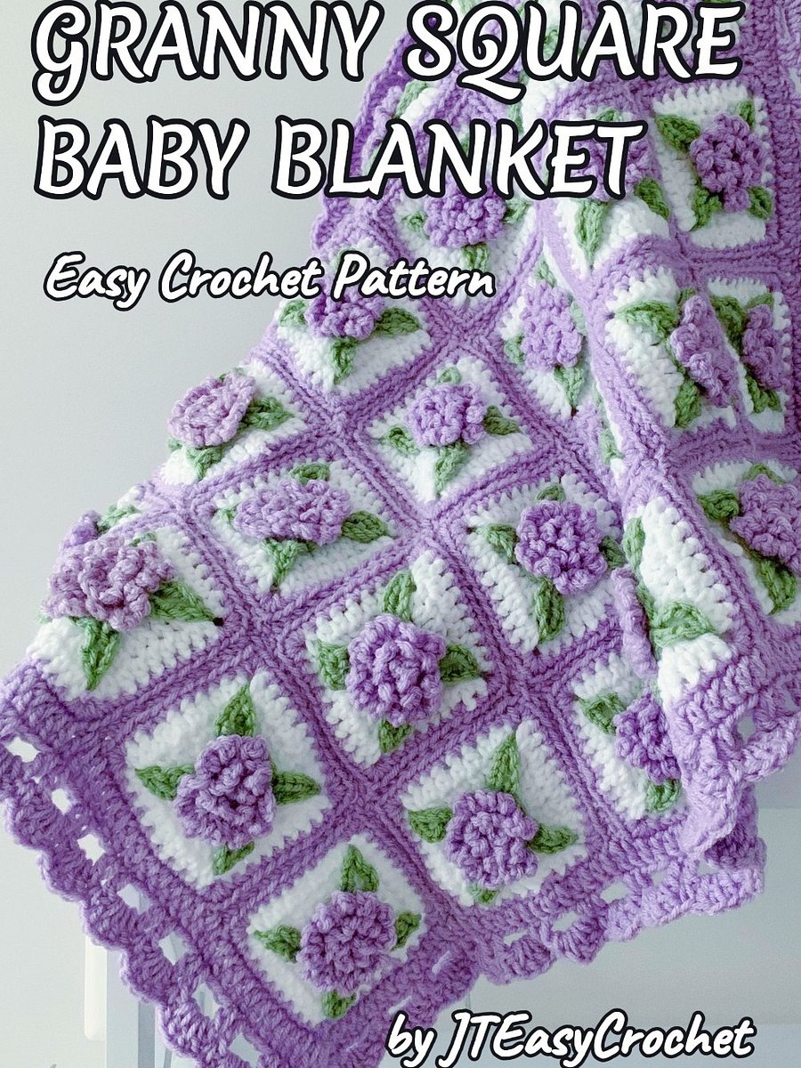 Lavender Flower Granny Square Baby Blanket Crochet Pattern, PDF Instant Download product image (7)