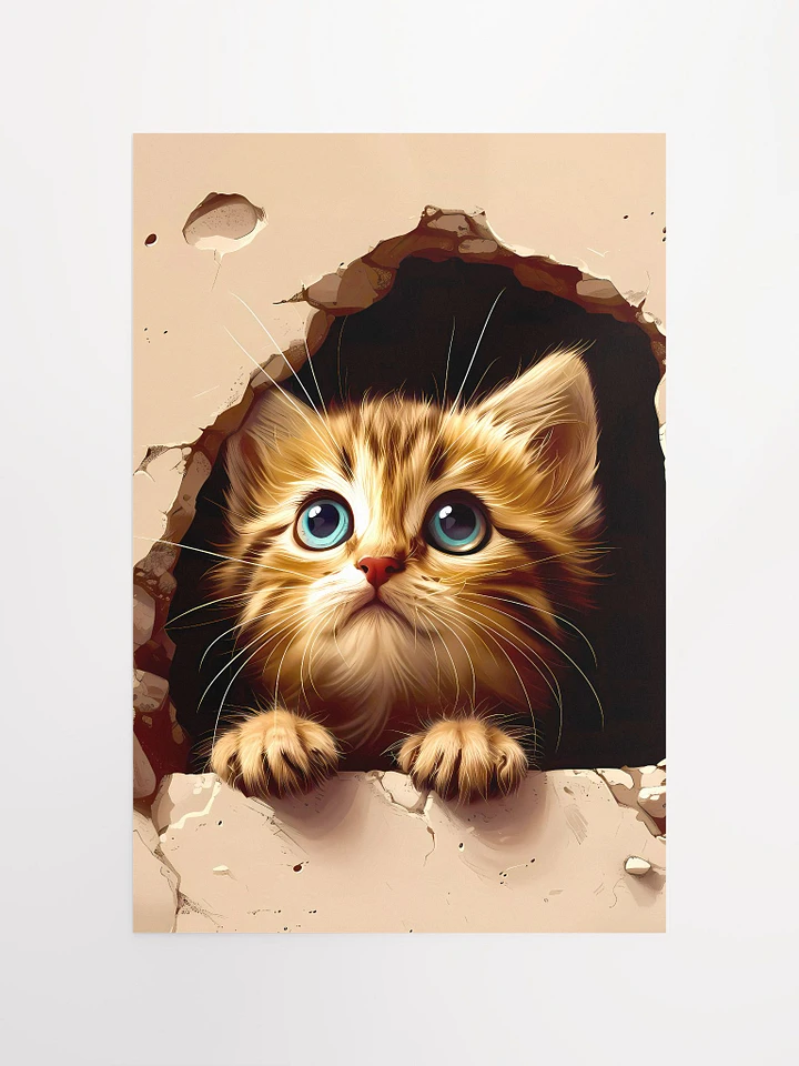 Curiosity Unfurled: Adorable Kitten Peering Through Mischief's Window Matte Poster product image (2)