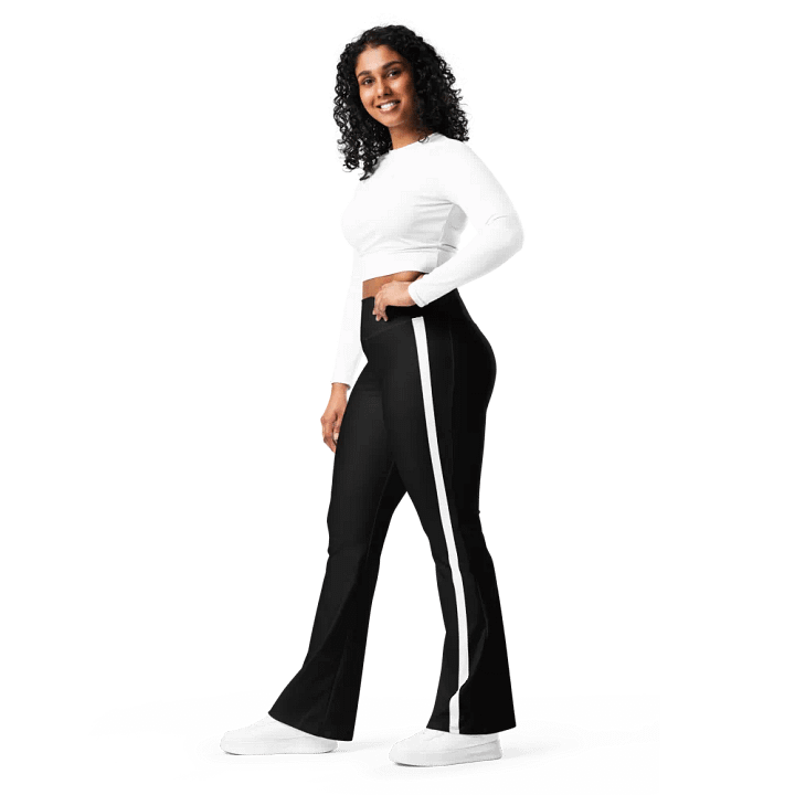 White Side Stripe Black Flared Leggings product image (2)