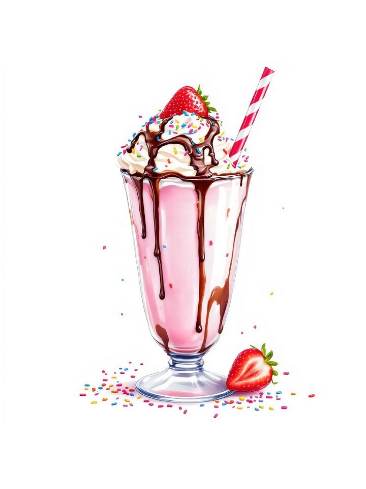 17 Kawaii Strawberry Milkshake Clipart, Strawberry Milkshake Graphics, Whimsical Clipart Assets product image (2)