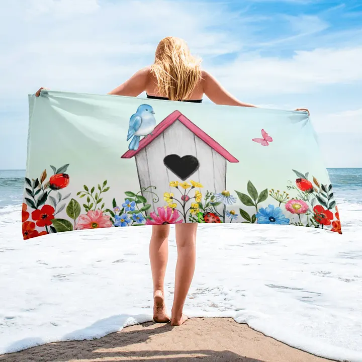 Bluebird, Birdhouse & flowers Towel product image (1)