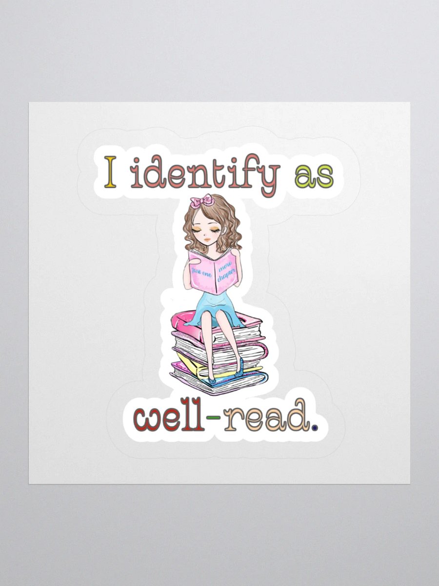 I Identify As Well-Read (Girl Sitting on a Stack of Books) Sticker product image (3)