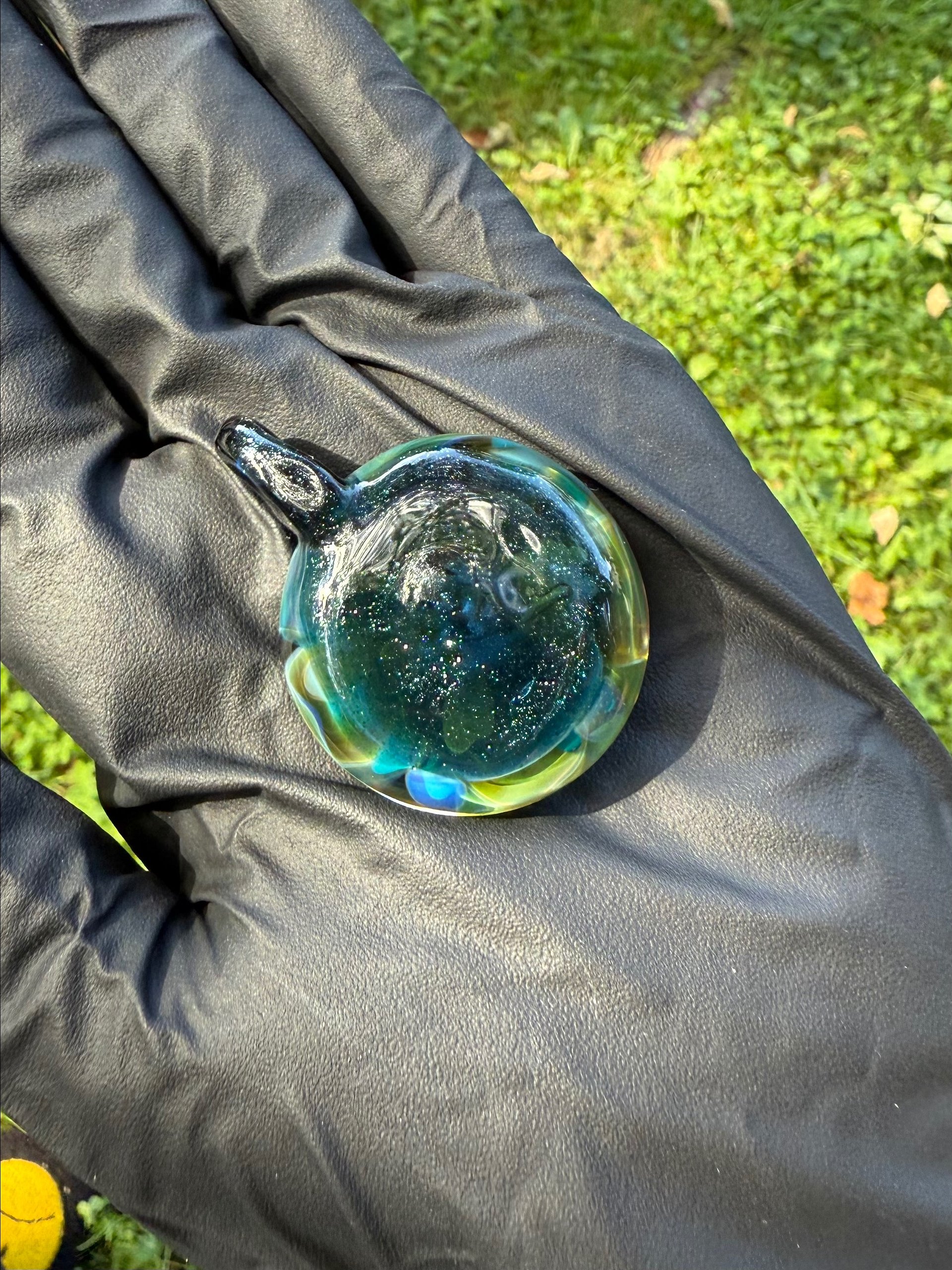 Large Teal and Rainbow Flower Pendant product image (2)