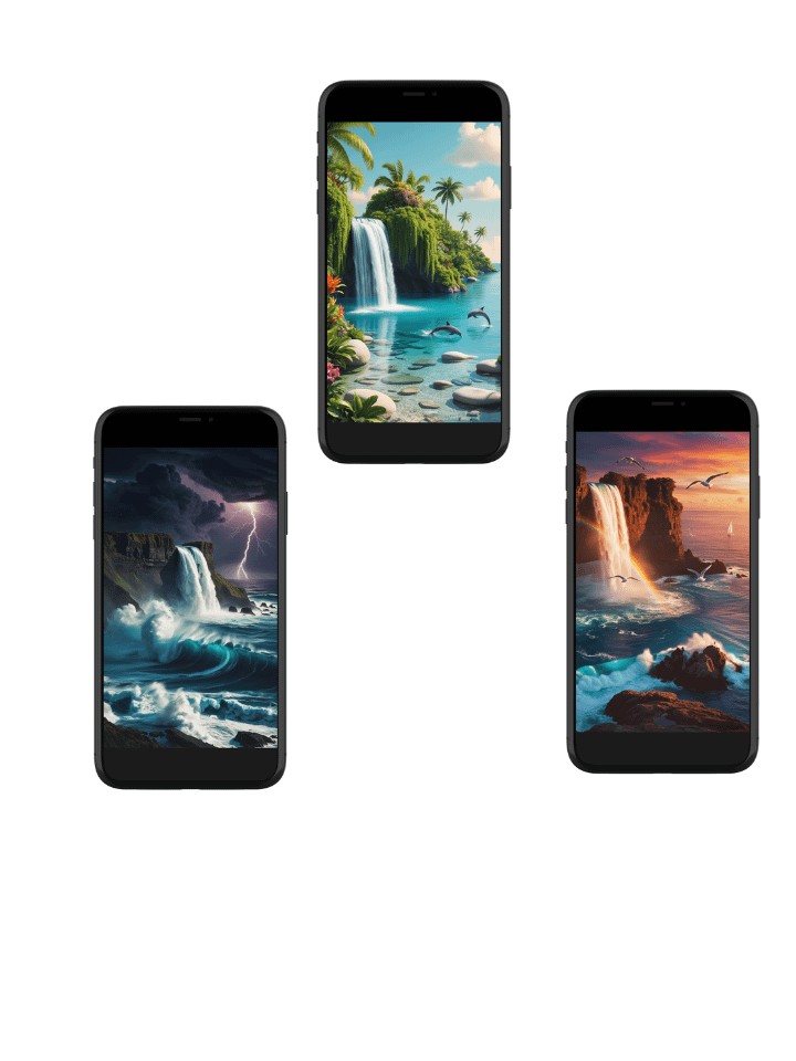 Ocean & Waterfalls: Serene Phone Wallpaper product image (1)