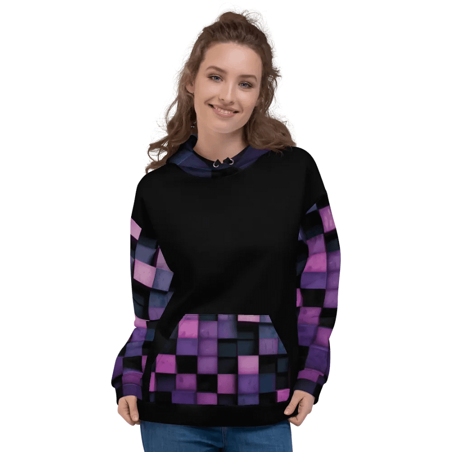 Black And Purple Squares Unisex Hoodie product image (3)