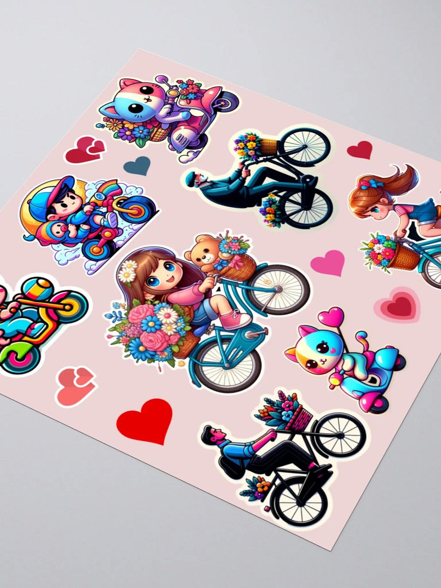 Colourful Cycling images with hearts -Kiss Cut Stickers product image (3)