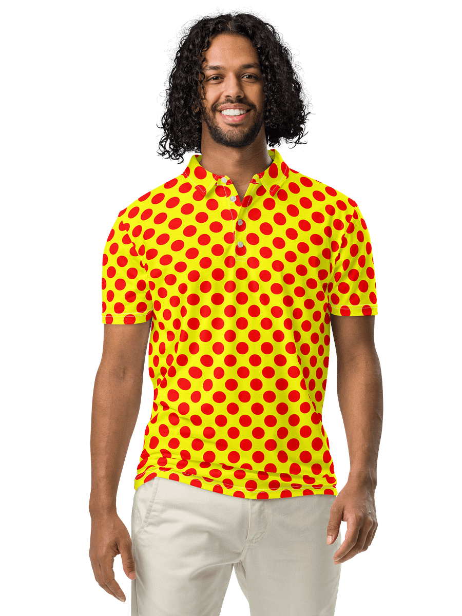 Red Polka Dots on Yellow Polo Shirt product image (2)