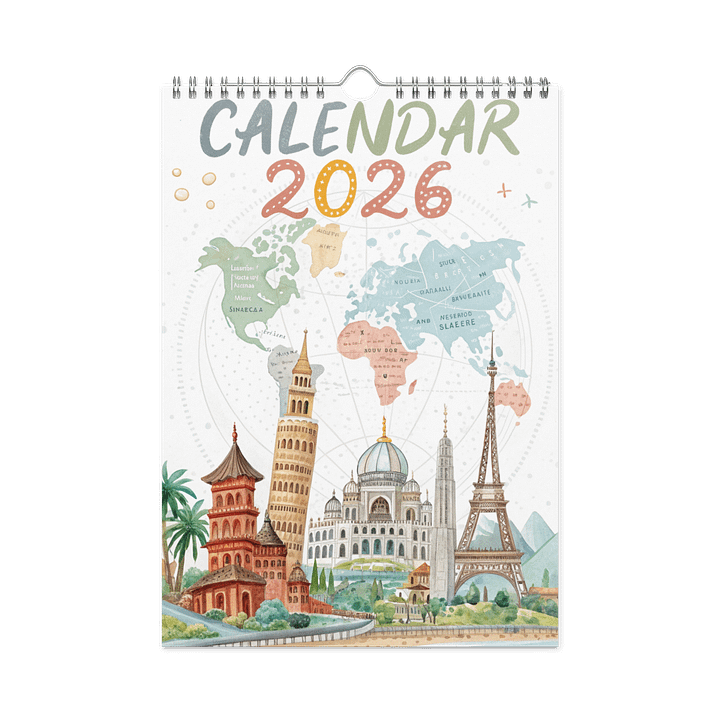 World Capitals Wall Calendar 2026 – Watercolor Journey Through Rare & Unusual Cities Around the Globe product image (1)