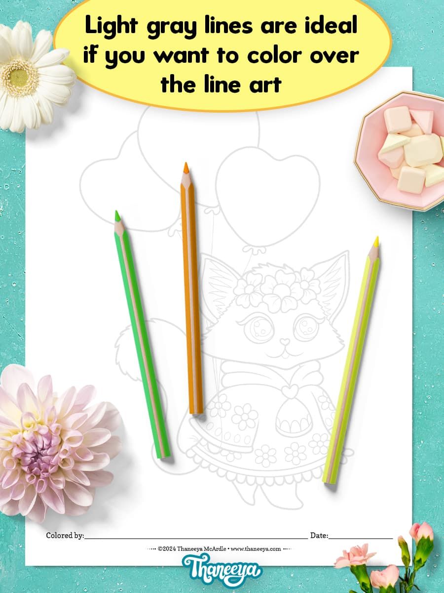 Cat with Heart Balloons - Single Coloring Page product image (4)