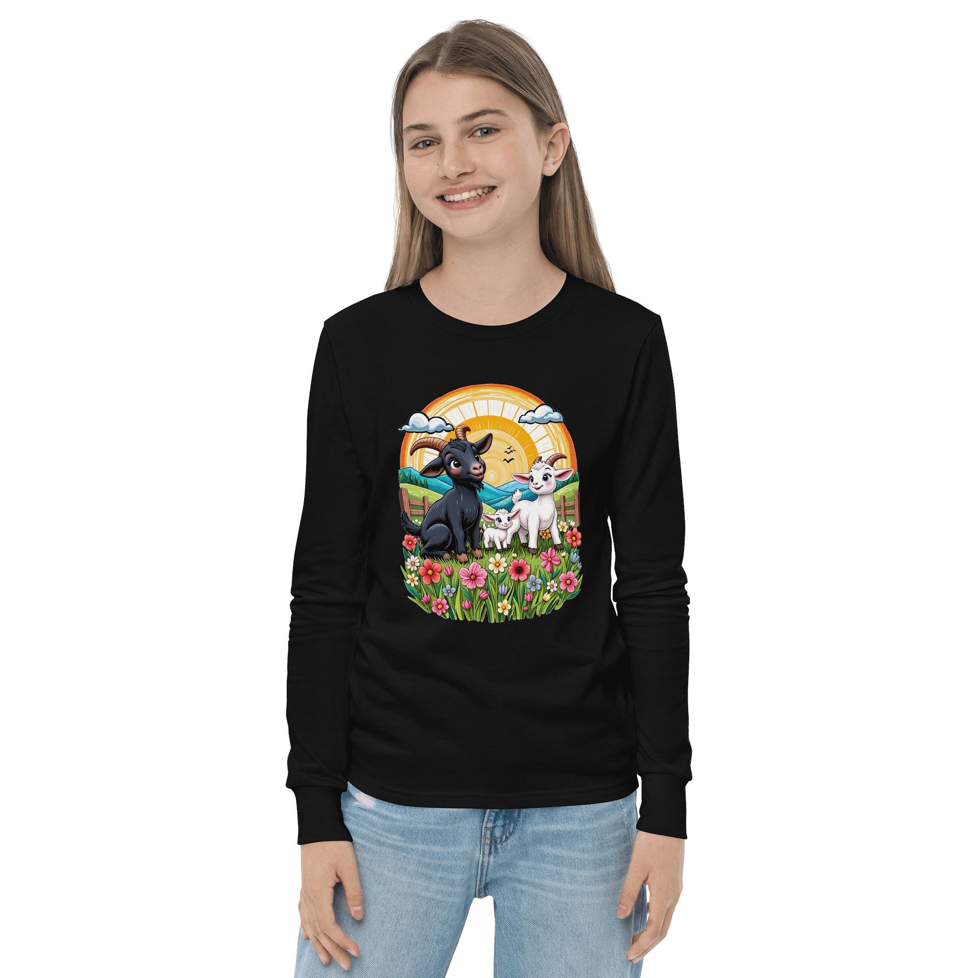 Whimsical Meadow Goats Youth Long Sleeve Tee product image (2)