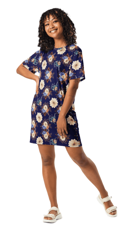 Vintage Vibes | Retro Blue Blossom and Bike T-Shirt Dress product image (2)