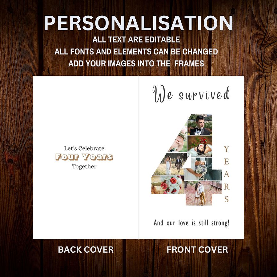 4 Year Anniversary Photo Card Editable Canva Template product image (6)